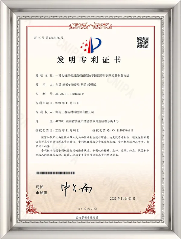 20221101 A high-strength corrosion-resistant stainless steel coated steel wire for bridge cables and a preparation method thereof