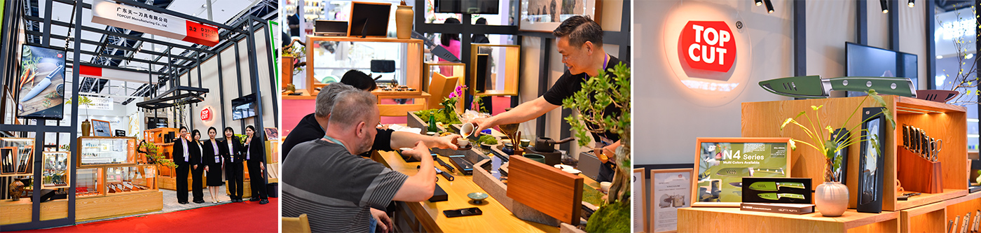 Live booth setup and status of Topcut's participation in the Canton Fair.