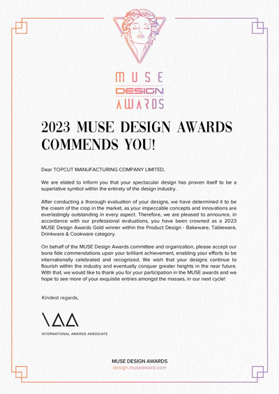 TOPCUT Receives Prestigious MUSE Awards Following Previous Red Dot Honors.
